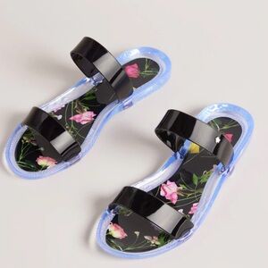 TED BAKER JELLINA Sandal in Black Floral design in sole women's sz8